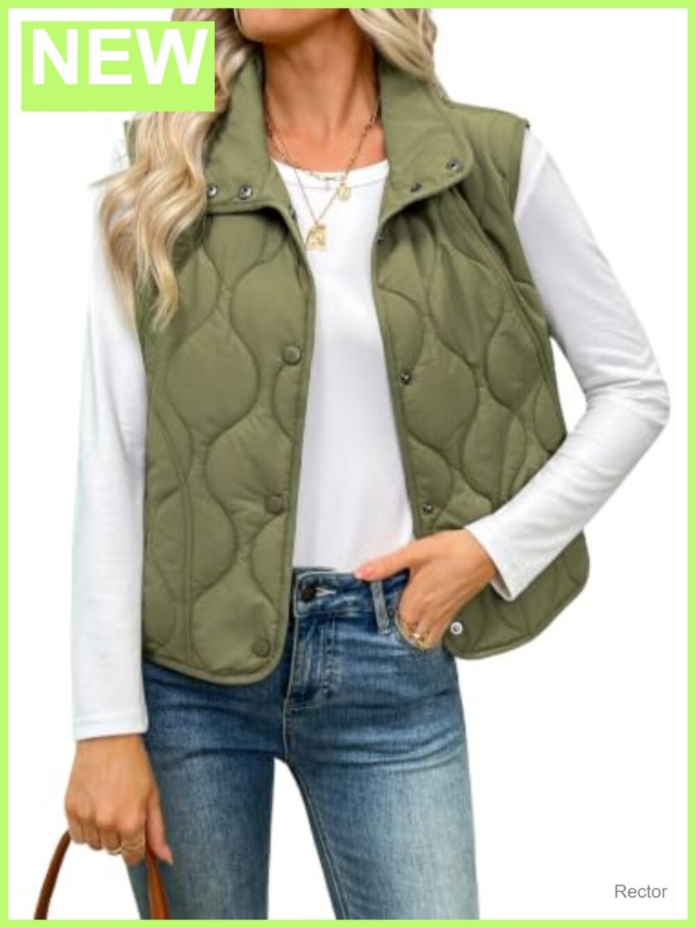 Quilted Puffer Vest Stand Collar Sleeveless Button Down Padded Outerwear with